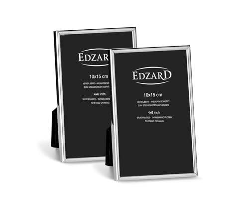 EDZARD 2er Set Bilderrahmen Genua für Foto 10x 15 cm, edel versilbert, anlaufgeschützt, mit Samtrücken von EDZARD