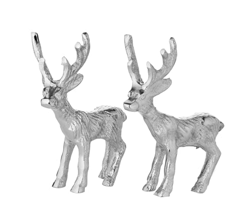 EDZARD 2er Set Dekofigur Hirsch Malik (Höhe 11 cm), Aluminium vernickelt, silberfarben, Winterdeko, Weihnachtsdeko von EDZARD