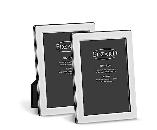 EDZARD 2er Set Fotorahmen Salerno für Foto 10 x 15 cm, edel versilbert, anlaufgeschützt, mit Samtrücken, mit 2 Aufhängern, Bilderrahmen zum Stellen und Hängen von EDZARD