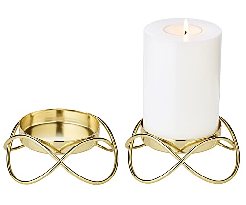EDZARD 2er Set Kerzenhalter Bastia Gold (Durchmesser 13 cm, Höhe 4,5 cm) Edelstahl vernickelt, für Kerzen mit einem Durchmesser von 8 cm von EDZARD