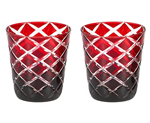 EDZARD 2er Set Kristallglas Dio rot (230 ml) handgeschliffen - Kristallgläser Set - Wassergläser, Whiskeygläser, Eiskaffee Gläser - Trinkgläser Set, Gläserset für Gin, Whisky, Wasser - Teelichtglas von EDZARD