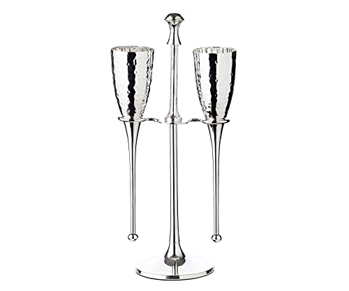 EDZARD 2er-Set Sektgläser Didi (200ml) mit Ständer, edel versilbert - Champagner Gläser, Sektflöten in Silber und gehämmert - edle Sektkelche aus Stahl von EDZARD