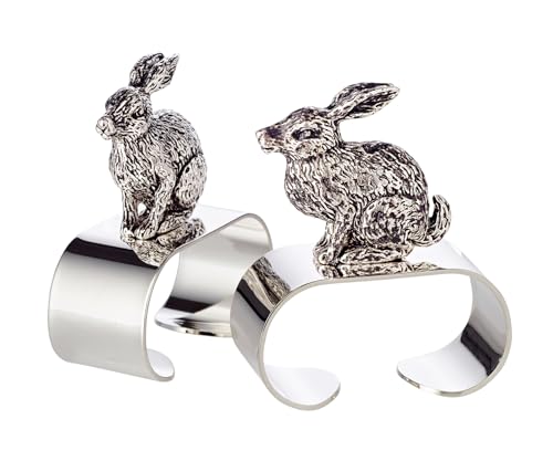 EDZARD 2er Set Serviettenring Hase sitzend, Osterhase, Deko für Ostern/Frühling, edel versilbert, Länge 5 cm von EDZARD