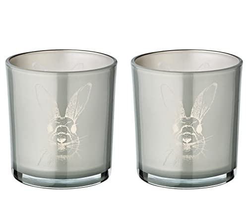 EDZARD 2er Set Teelichtglas Windlicht Hase, Höhe 8 cm, Durchmesser 7 cm, Deko für Ostern (2 Stück grau) von EDZARD