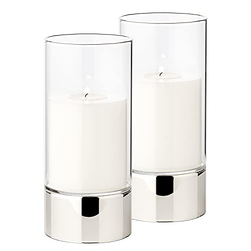 EDZARD 2er Set Windlicht Granada (H 20 cm, ø 9 cm) einteiliges Glas, Fuß in Silber-Optik, Kerzenglas Indoor und Outdoor, für Kerzen bis Durchmesser 8 cm, ideal für die Dauerkerze Cornelius von Edzard von EDZARD