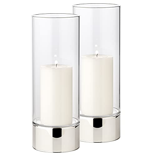 EDZARD 2er Set Windlicht Granada (H 25 cm, ø 9 cm) einteiliges Glas, Fuß in Silber-Optik, Kerzenglas Indoor und Outdoor, für Kerzen bis Durchmesser 8 cm, ideal für die Dauerkerze Cornelius von Edzard von EDZARD