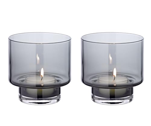 EDZARD 2er Set Windlicht Marla (ø 11 cm) Dunkles mundgeblasenes Glas, Kerzenglas für Maxiteelichter von EDZARD