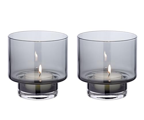 EDZARD 2er-Set Windlicht Marla (ø 11 cm), Dunkles mundgeblasenes Glaswindlicht, kleine Laternen perfekt angepasst für handelsübliche Maxiteelichter (mit Aluminium Hülle) von EDZARD