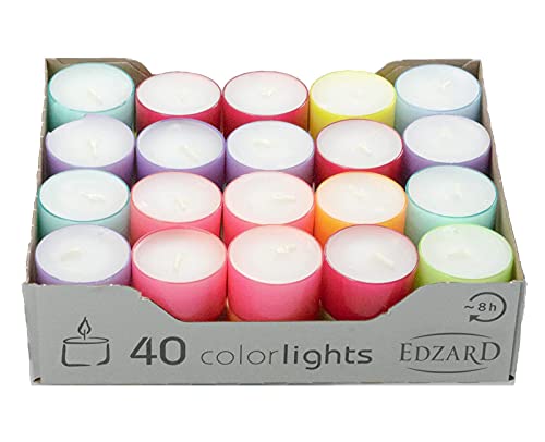 EDZARD 40 Teelichter Colorlights Summer (4 Stunden) in weiß aus Paraffin - Teelicht für Teelichter Glas, Nightlights Teelichter - Kerzen & Teelichter für Geburtstag, zu Festtagen & Sommernächte von EDZARD