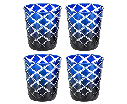 EDZARD 4er Set Kristallglas Dio blau (230 ml) handgeschliffen - Kristallgläserset, Trinkgläserset - Wassergläser, Whiskeygläser - Teelichtglas von EDZARD
