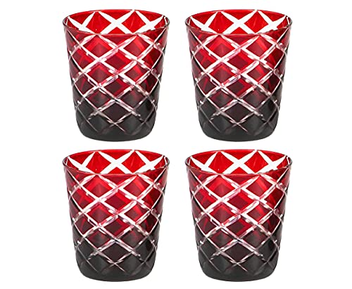 EDZARD 4er Set Kristallglas Dio rot (140 ml) handgeschliffen - Kristallgläser Set - Wassergläser, Whiskeygläser, Eiskaffee Gläser - Trinkgläser Set, Gläserset für Gin, Whisky, Wasser - Teelichtglas von EDZARD