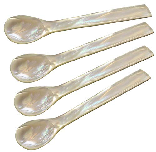 EDZARD 4er Set Eierlöffel (Länge 11 cm) aus echtem Meer-Perlmutt (Pinctada maxima), Handarbeit, 100% Naturprodukt, Griff oben eckig, edle Geschenkverpackung, Perlmuttlöffel für Ei und Kaviar von EDZARD