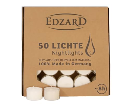 EDZARD 50 Teelichter, weiß (ø 38 mm, 8 Stunden Brenndauer) aus Paraffin, ohne Duft - Nightlights, Teelichte für Teelichtglas, ideal für die Dauerkerze Cornelius von Edzard von EDZARD