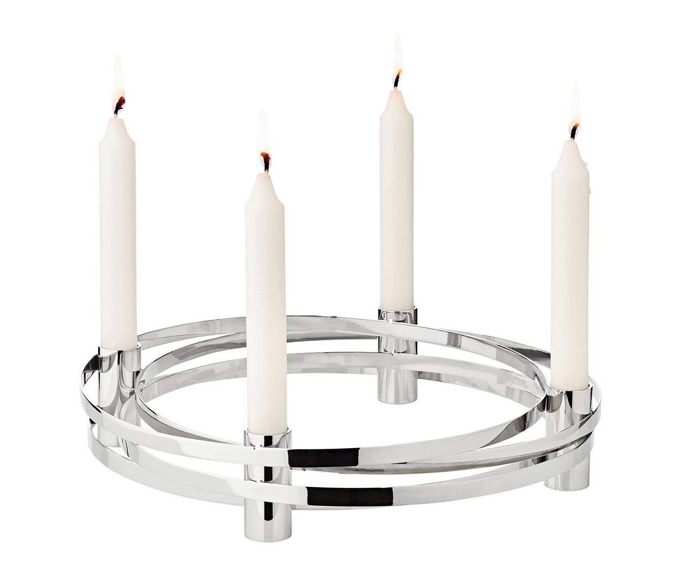 EDZARD Adventskranz Avia, (30 cm) Kerzenhalter für Stabkerzen, Adventsleuchter als Weihnachtsdeko für 4 Kerzen, Kerzenkranz als Tischdeko mit Silber-Optik, vernickelt von EDZARD