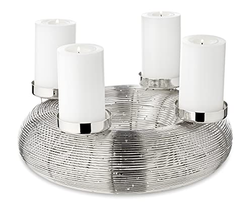 EDZARD Adventskranz Verona, Silber, Edelstahl vernickelt, modernes Adventsgesteck (ohne Gläser) Ø 30 cm H 10cm, geeignet für Kerzen Ø7cm, Perfekt für Cornelius Kerzen von EDZARD