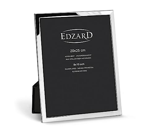 EDZARD Bilderrahmen Bergamo für Foto 20 x 25 cm, edel versilbert, anlaufgeschützt, mit Samtrücken, inkl. 2 Aufhängern, Fotorahmen zum Stellen und Hängen von EDZARD