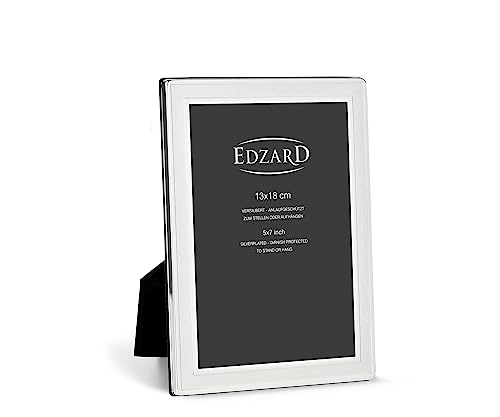 EDZARD Bilderrahmen Nardo für Foto 13 x 18 cm, edel versilbert, anlaufgeschützt, mit Samtrücken, inkl. 2 Aufhängern, Fotorahmen zum Stellen und Hängen von EDZARD