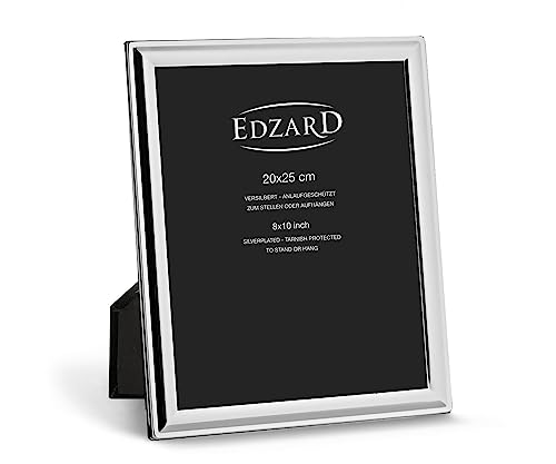 EDZARD Bilderrahmen Terni für Foto 20 x 25 cm, edel versilbert, anlaufgeschützt, mit Samtrücken, inkl. 2 Aufhängern, Fotorahmen zum Stellen und Hängen von EDZARD