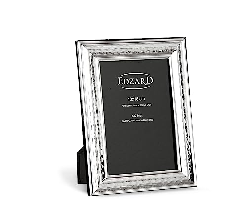 EDZARD Bilderrahmen Urbino für Foto 13 x 18 cm, edel versilbert, anlaufgeschützt, mit Samtrücken, inkl. 2 Aufhängern, Fotorahmen zum Stellen und Hängen von EDZARD