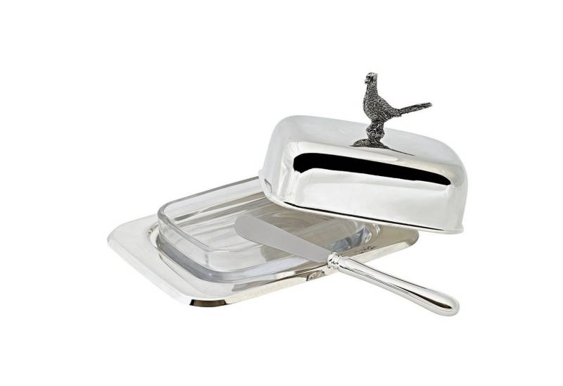 EDZARD Butterdose Fasan, Butterdose mit Deckel & inkl. Buttermesser, versilbert, H 9 cm von EDZARD