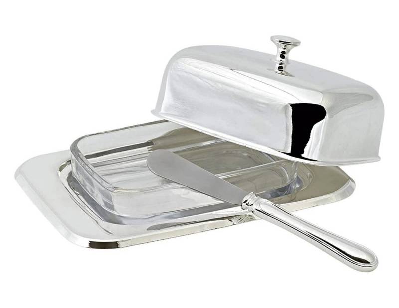 EDZARD Butterdose Mista, Versilberte Butterschale mit Deckel & Buttermesser, anlaufgeschützt von EDZARD