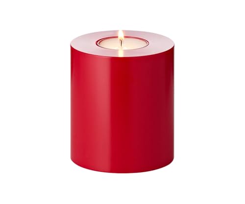 EDZARD Dauerkerze Cornelius Rot (Ø 8 cm, H 9 cm) - Teelichthalter für handelsübliche Teelichter - Deko Kerzen, Tischdeko, Wohnzimmer Deko von EDZARD