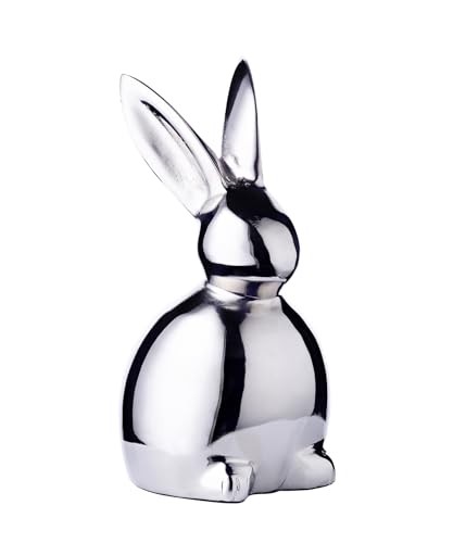 EDZARD Dekofigur Hase Louis (Höhe 13 cm) Aluminium vernickelt, Dekohase, Osterdeko, Tischdeko zu Ostern von EDZARD