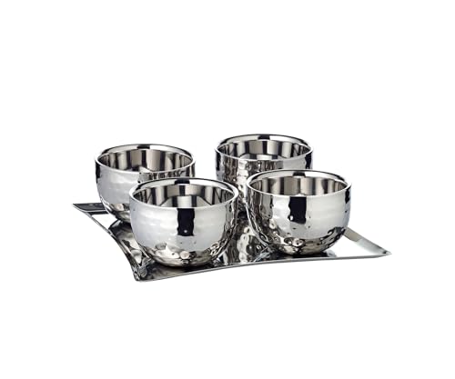 EDZARD Dessert Schalen Set Madeleine (20 x 20 cm), doppelwandig, Edelstahl hochglanzpoliert, inkl. Tablett von EDZARD