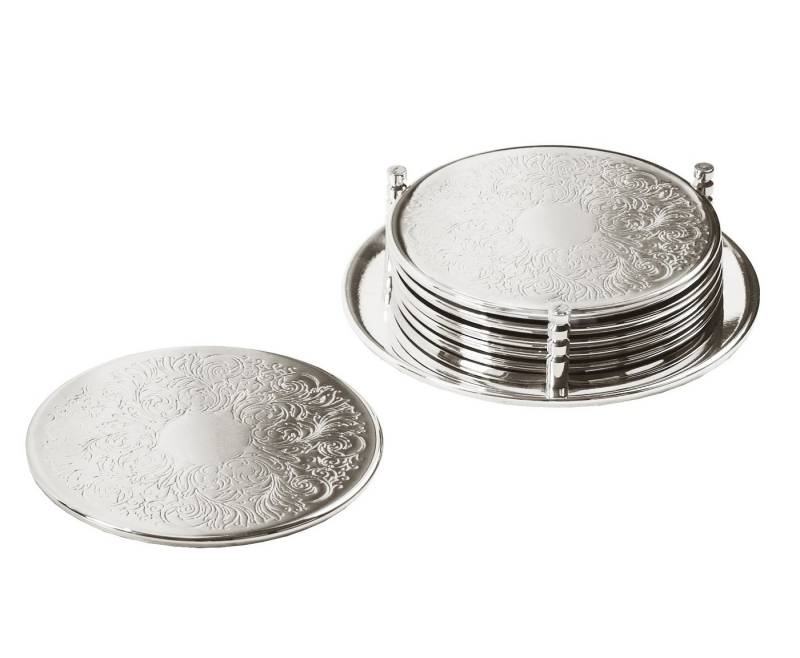 EDZARD Flaschenuntersetzer Brügge, 6er-Set, inkl. Halter, edel versilbert und anlaufgeschützt, H 3 cm von EDZARD