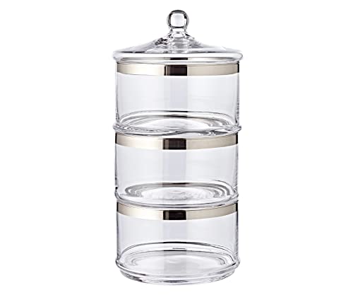 EDZARD Glasdose Bonbonglas Vigo (H 40 cm, ø 19 cm) dreistöckig, stapelbar, mit Deckel, mundgeblasenes Kristallglas mit Platinrand, Bonboniere, Muffin Dose, Cookie Jar, Cupcake Etagere von EDZARD