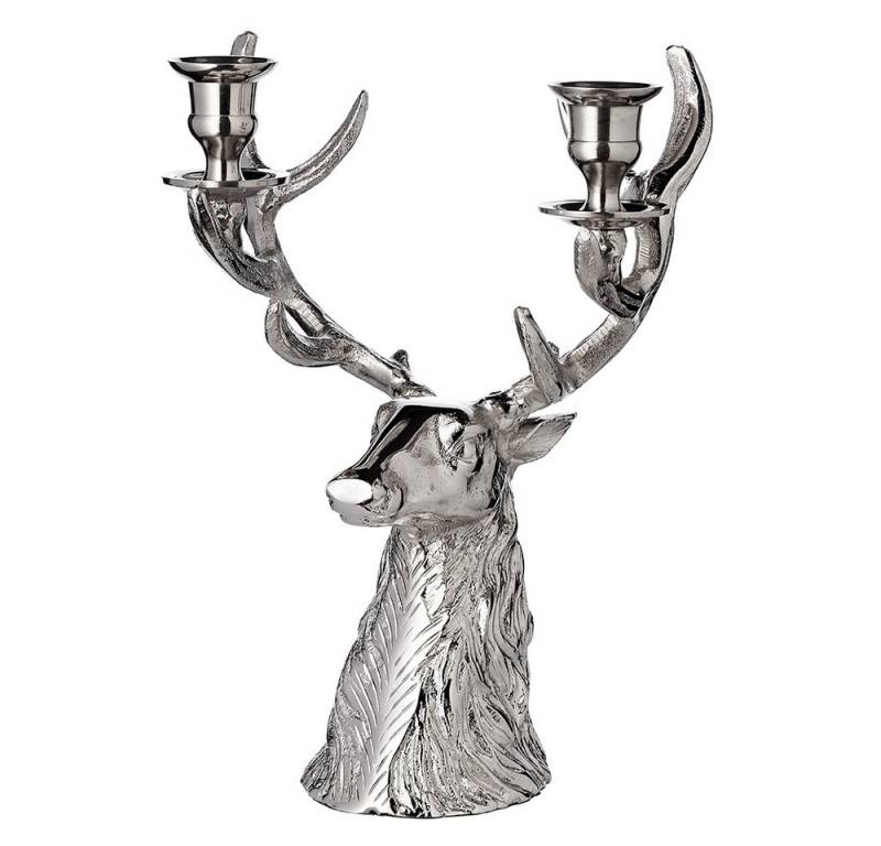EDZARD Kerzenhalter Hirschgeweih, Silber-Optik, vernickelt, Hirsch-Motiv, für Stabkerzen, H 33 cm von EDZARD