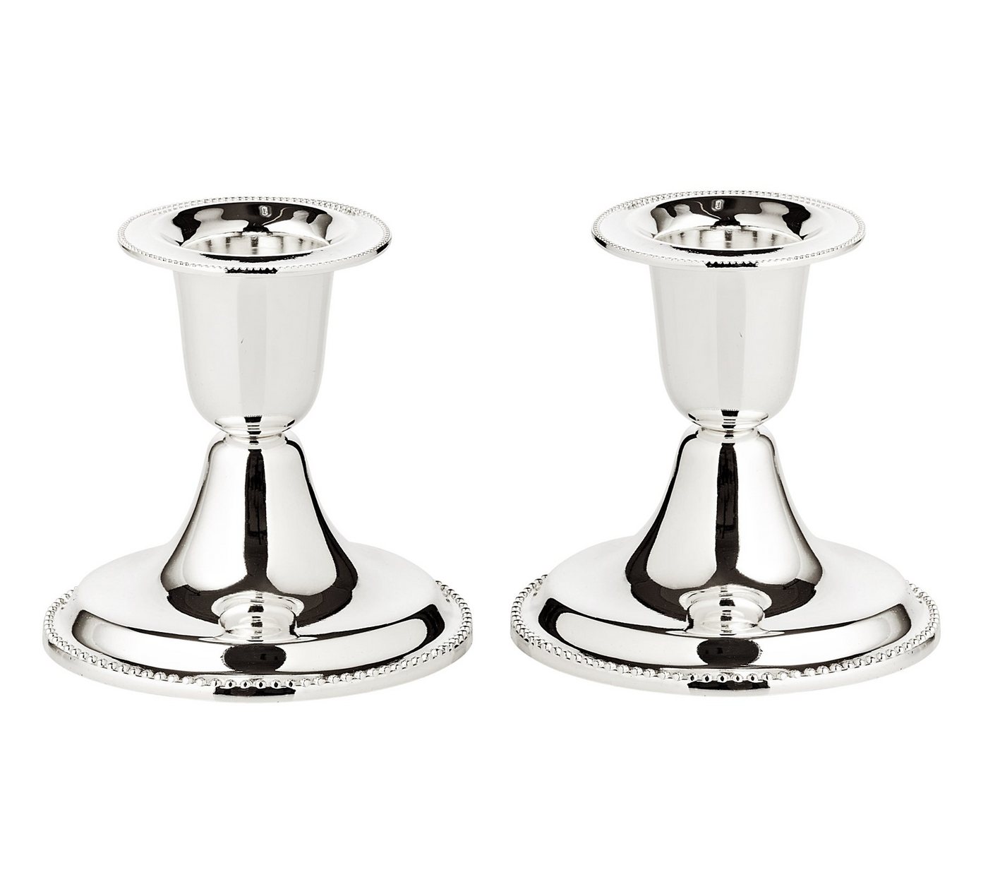 EDZARD Kerzenhalter Perla, 2er-Set, Perlenrand, edel versilbert, anlaufgeschützt, H 7 cm von EDZARD