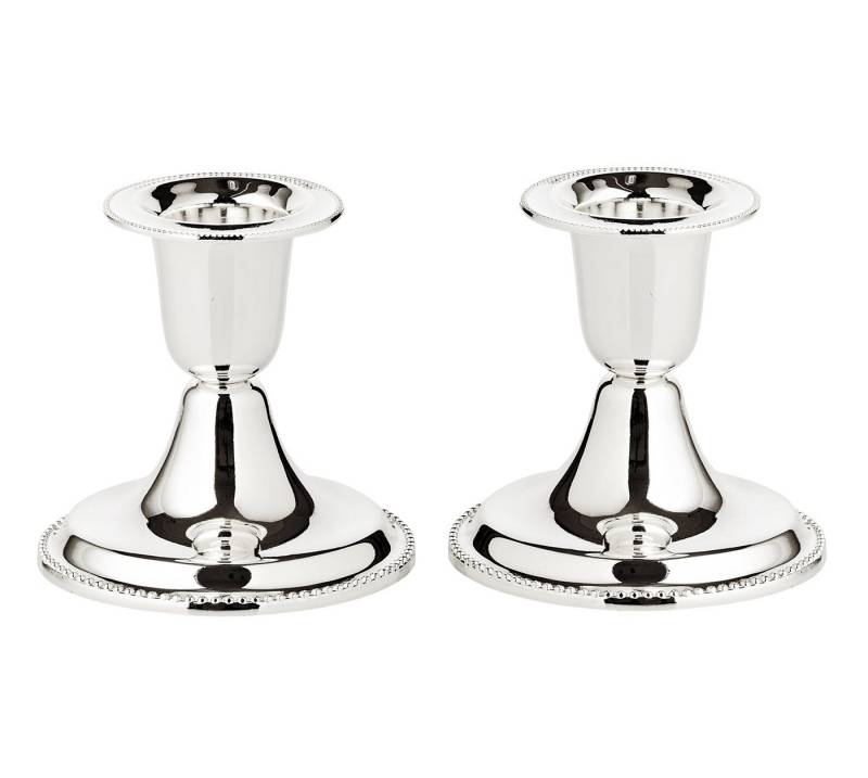 EDZARD Kerzenhalter Perla, 2er-Set, Perlenrand, edel versilbert, anlaufgeschützt, H 7 cm von EDZARD