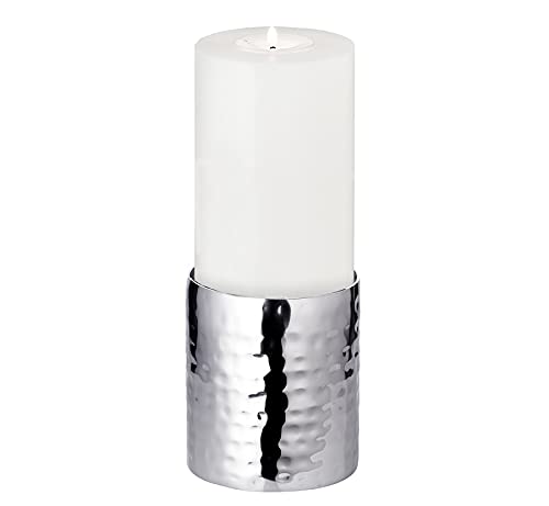 EDZARD Kerzenleuchter Agadir (Ø 8,5 cm, H 10 cm) aus Edelstahl - Kerzenhalter, Kerzenständer Silber für Stumpenkerzen - Deko Kerzen, Tischdeko, Silber Deko für Kerzen - Silber Kerzenteller von EDZARD
