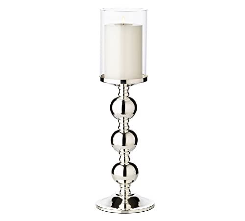 EDZARD Kerzenleuchter Bamboo, edel versilbert, anlaufgeschützt, mit Glas, Höhe 44 cm, Durchmesser 11 cm, inklusive Glasaufsatz, perfekt für Cornelius Kerzen von EDZARD