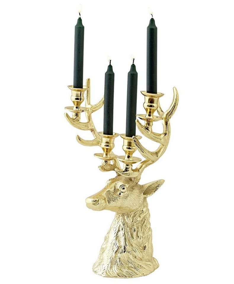 EDZARD Kerzenleuchter Richard, Kerzenständer mit Gold-Optik im Hirsch-Design, Kerzenhalter 4-Flammig für Stabkerzen, Höhe 43 cm von EDZARD