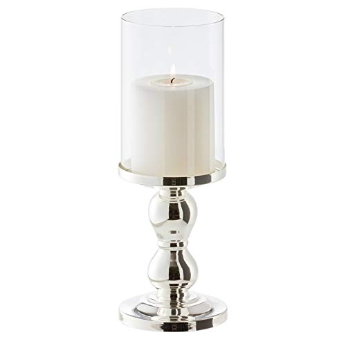 EDZARD Kerzenleuchter Windlicht Mascha, Höhe 28 cm, edel versilbert, anlaufgeschützt, für Stumpenkerzen bis ø 8 cm, inklusive Glasaufsatz, perfekt für Cornelius Kerzen von EDZARD