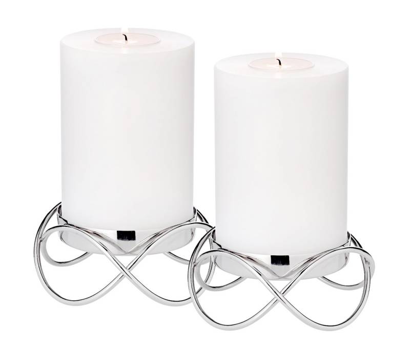 EDZARD Kerzenhalter Bastia, 2er-Set, Edelstahl, vernickelt, hochglanzpoliert, H 4,5 cm von EDZARD