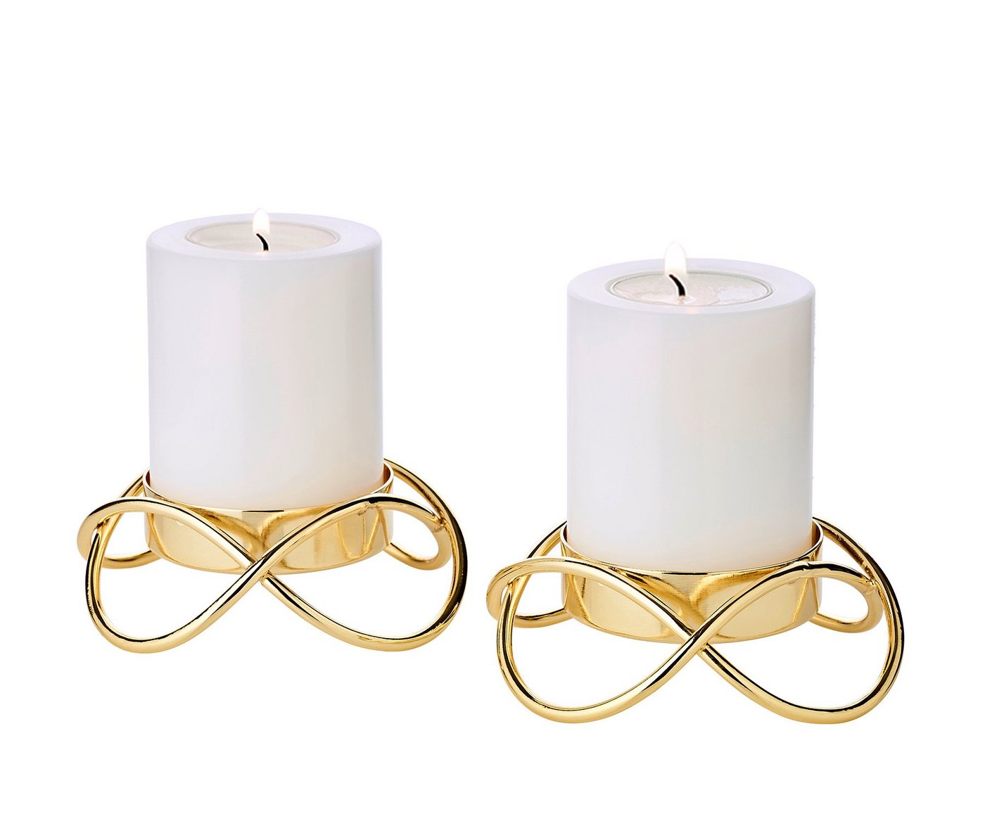 EDZARD Kerzenhalter Bastia S, 2er-Set, Edelstahl, vernickelt, hochglanzpoliert, Gold-Finish, H 3 cm von EDZARD