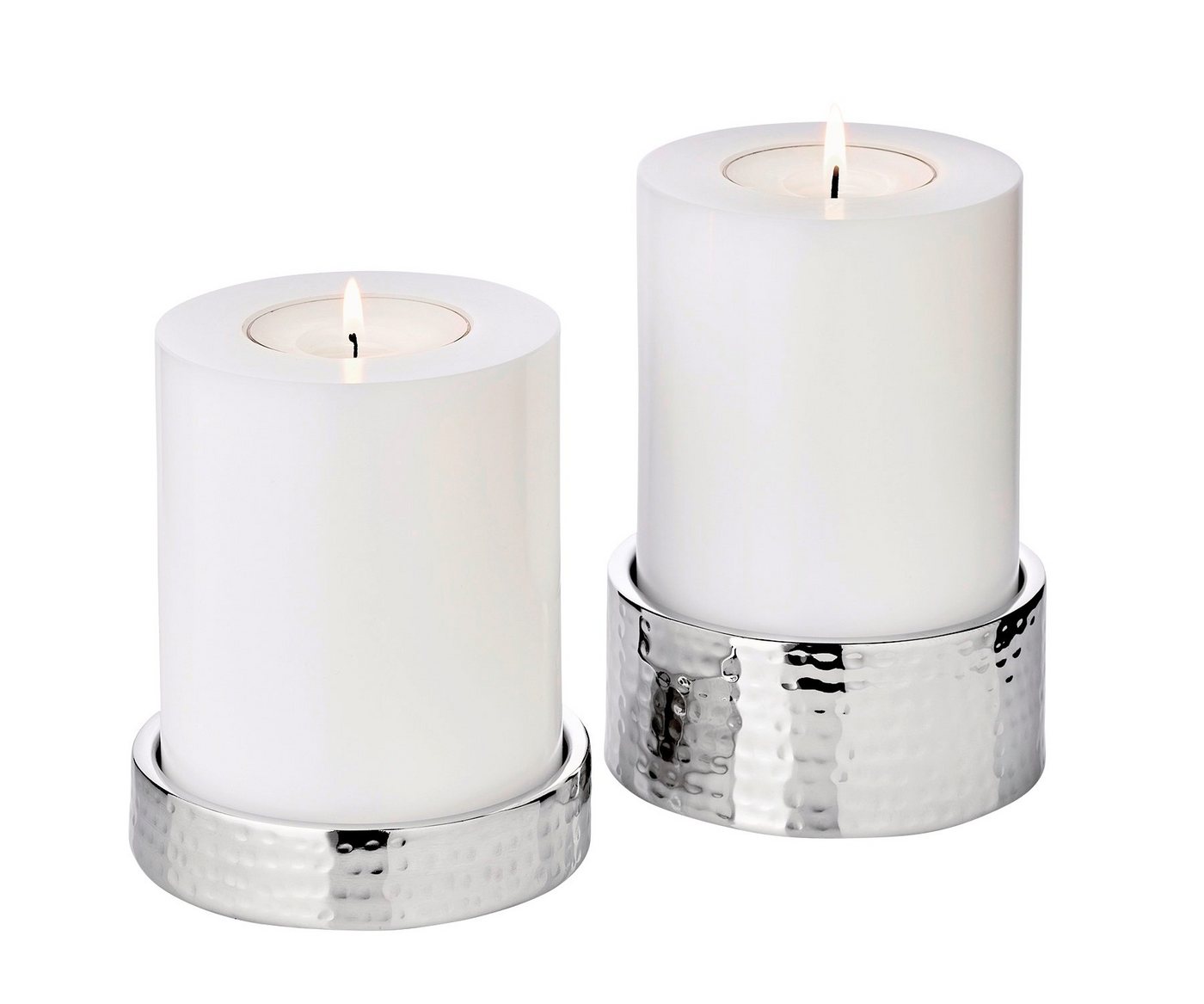 EDZARD Windlicht Luca, 2er-Set, Edelstahl, hochglanzpoliert, gehämmert, H 2,5/5 cm von EDZARD