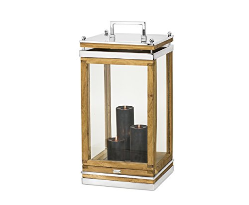 EDZARD Laterne „Huntsville“ aus Holz und Edelstahl, Höhe 66 cm, Windlicht mit Henkel von EDZARD