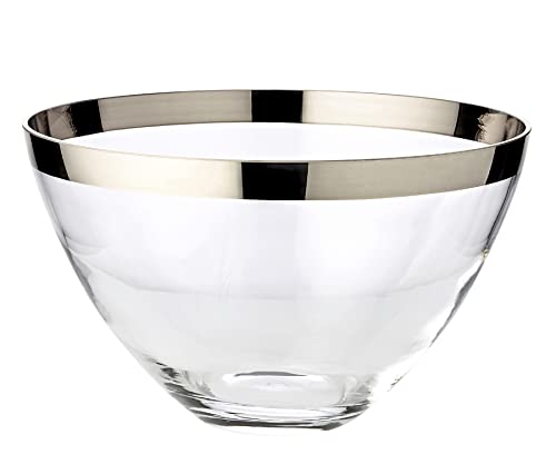 EDZARD Schale Holly (Ø 30 cm, H 18 cm) Original Kristall Glasschale flach, Servierschüssel Glas - Obstschale mit Platinrand, Schüssel in rund für Deko - Schüsselschale - Partner Geschenke von EDZARD