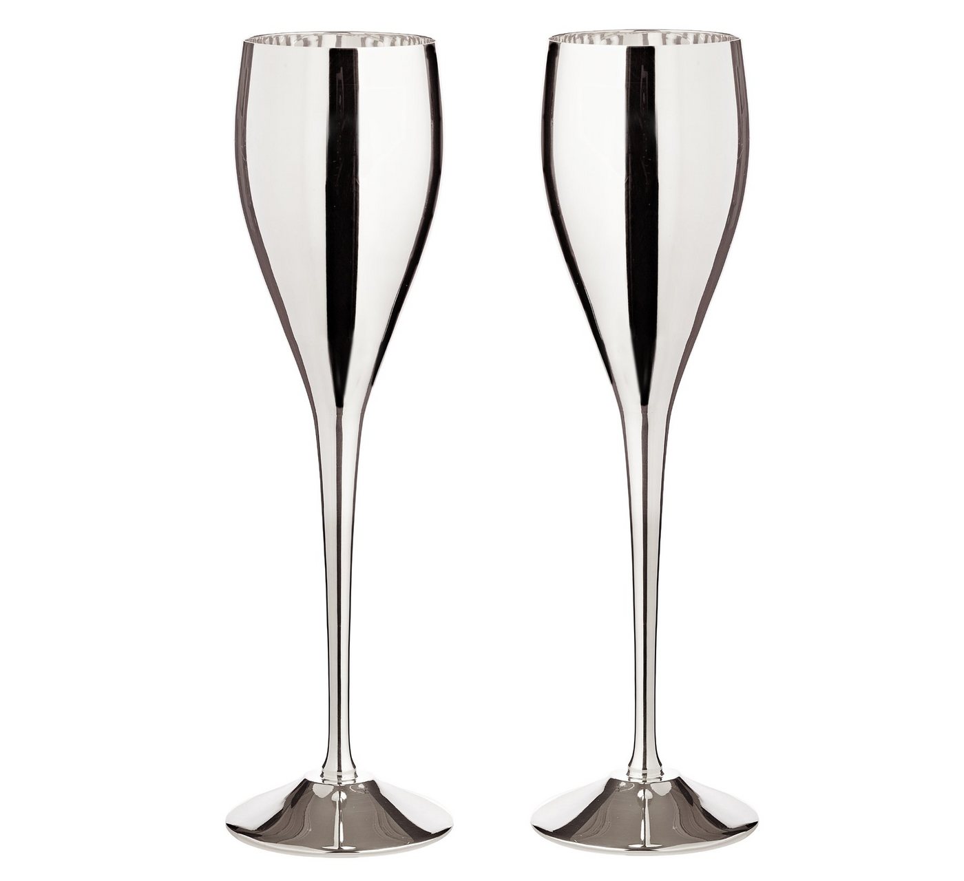 EDZARD Sektglas 4er-Set Dodo, Messing, Sektflöten mit Glanz-Finish, Trinkgläser-Set für Champagner, Sektkelche mit Füllmenge 200 ml, Höhe 23 cm, versilbert von EDZARD