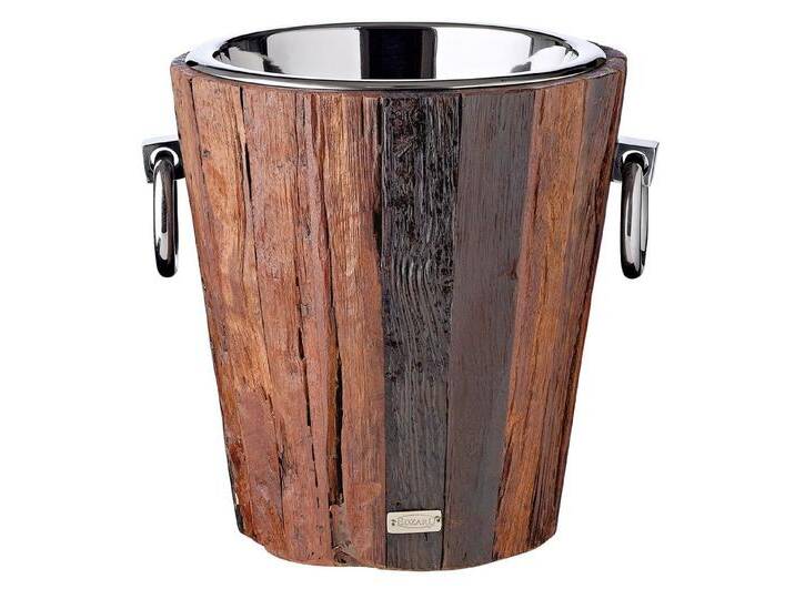 EDZARD Sektkühler Providence, Recyceltes Teakholz, Edelstahl, glänzend vernickelt, Ø 27 cm von EDZARD