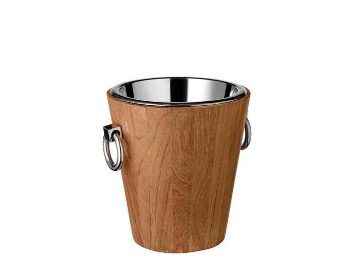 EDZARD Sektkühler St. Tropez, Silber-Optik, recyceltem Teakholz, Edelstahl, H 32 cm, Ø 26 cm von EDZARD