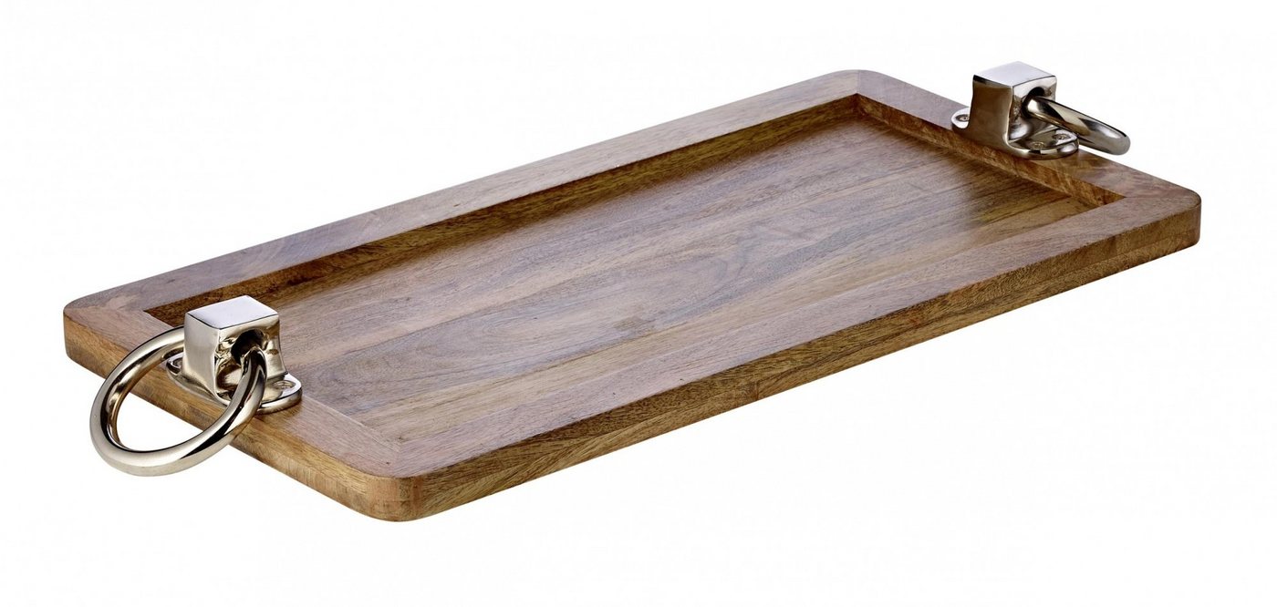 Tablett Bobby, Mangoholz, rechteckiges Serviertablett, Dekotablett für Kerzen, Frühstückstablett aus Holz, Griffe mit Silber-Optik, vernickelt, 60 x 20 cm von EDZARD