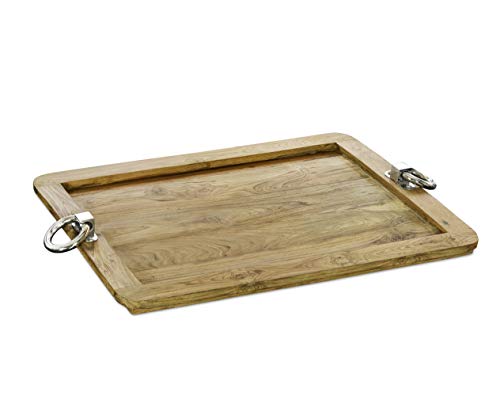 EDZARD Tablett Osgard (61x44 cm) Teakholz, Edelstahlgriffe, rechteckig, Holztablett, Serviertablett von EDZARD