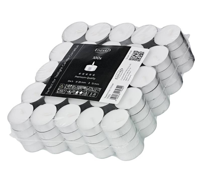 EDZARD Teelicht Teelichter 100 Stück (Set), Kerzen-Set aus Premium Wachs mit Alu-Cup, Wachskerze ohne Duft von EDZARD