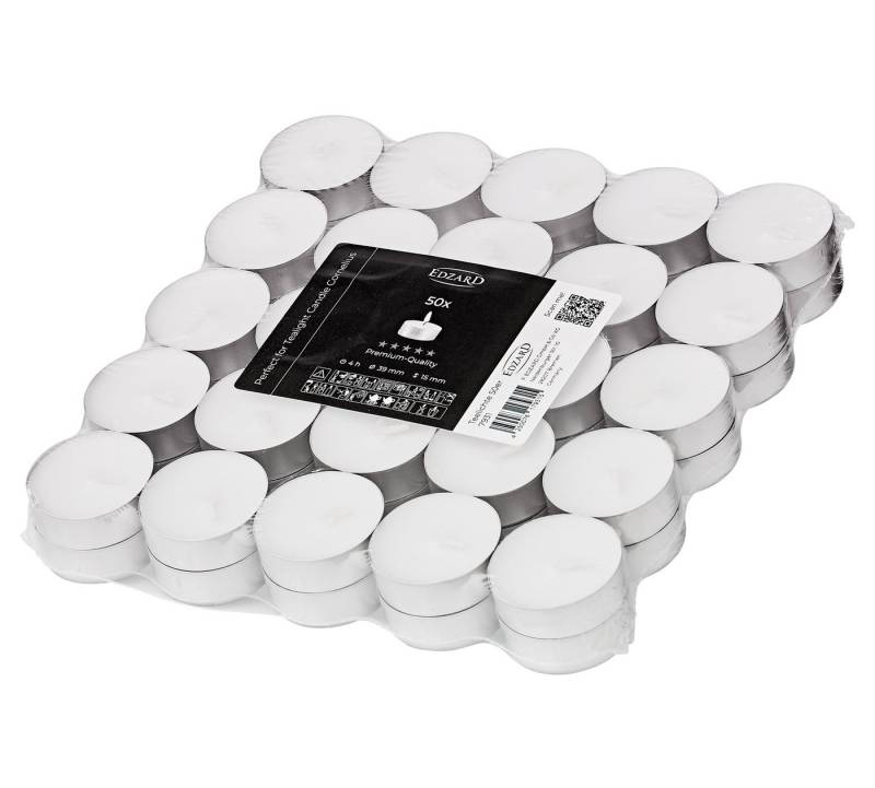 EDZARD Teelicht Teelichter 50 Stück (Set), Kerzen-Set aus Premium Wachs mit Alu-Cup, Wachskerze ohne Duft von EDZARD