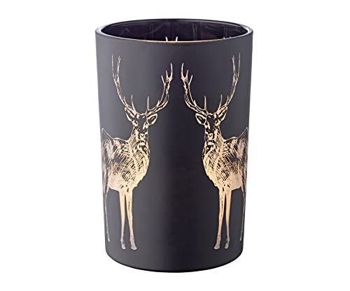 EDZARD Windlicht Tiu, Höhe 18 cm, Durchmesser 12 cm, matt schwarz, Hirsch-Motiv - Teelichthalter, Teelichtglas, Kerzenhalter, Glas für Teelicht, Tischdeko, Wohnzimmer Deko von EDZARD